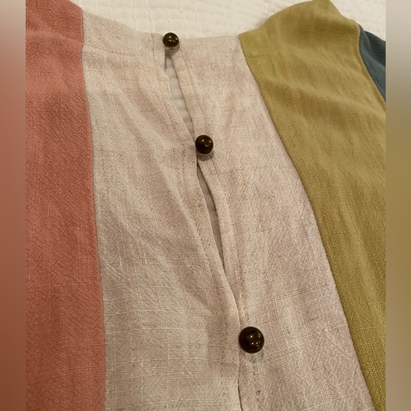 Linen Blend Boho Stripe Colorblock Coastal Romper - Picture 9 of 13